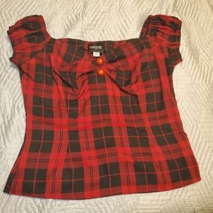 Red and Black Plaid Women's Top